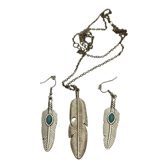 Women's Unbranded Jewelry Set Silver Feather Necklace & Earrings - Picture 4 of 4